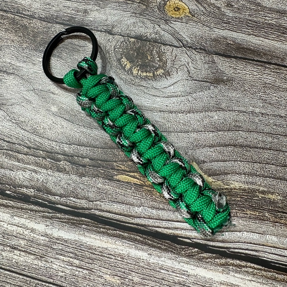 Unisex Green and Gray Paracord Keychain